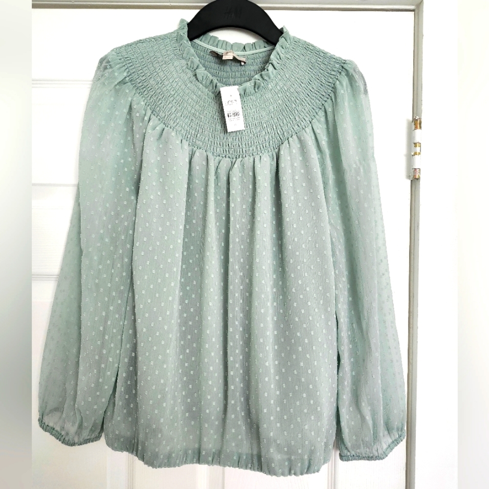 LOFT Seafoam Chiffon Blouse Size Medium NWT